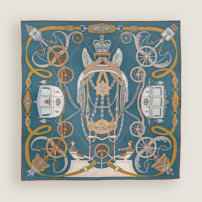 カレ 90 《ステイトリー・ホイールズ》 - ブルー | Hermès - エルメス